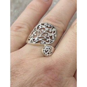 Sterling Silver 925 Filigree Wrap Spoon Ring Sz 7.5